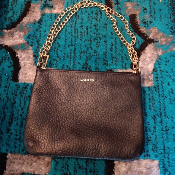 Lodis Black Pebble Leather Chain Strap Convertible Wristlet Purse - Picture 1 of 7